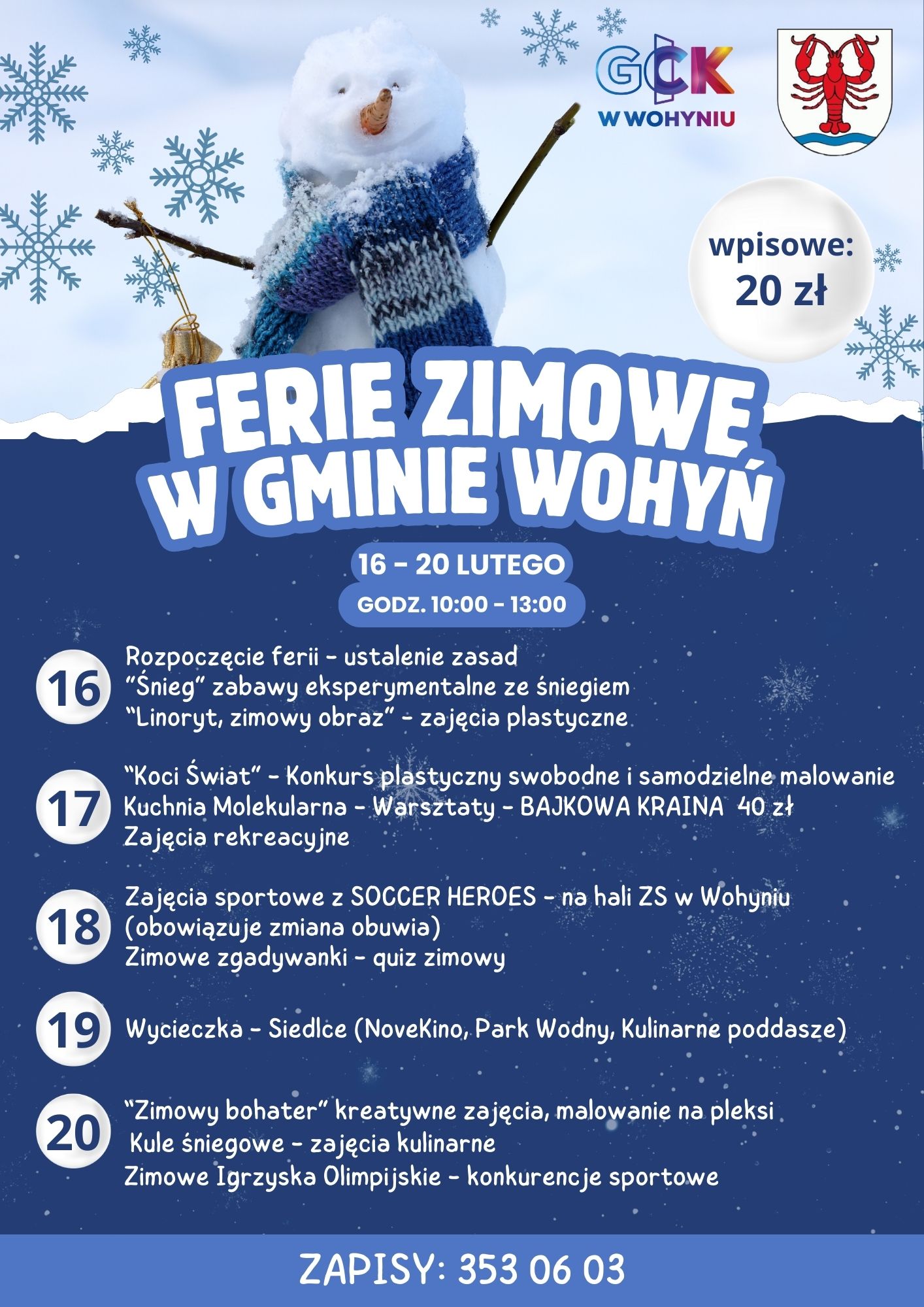 Plakat Ferie zimowe w Gminie Wohyń