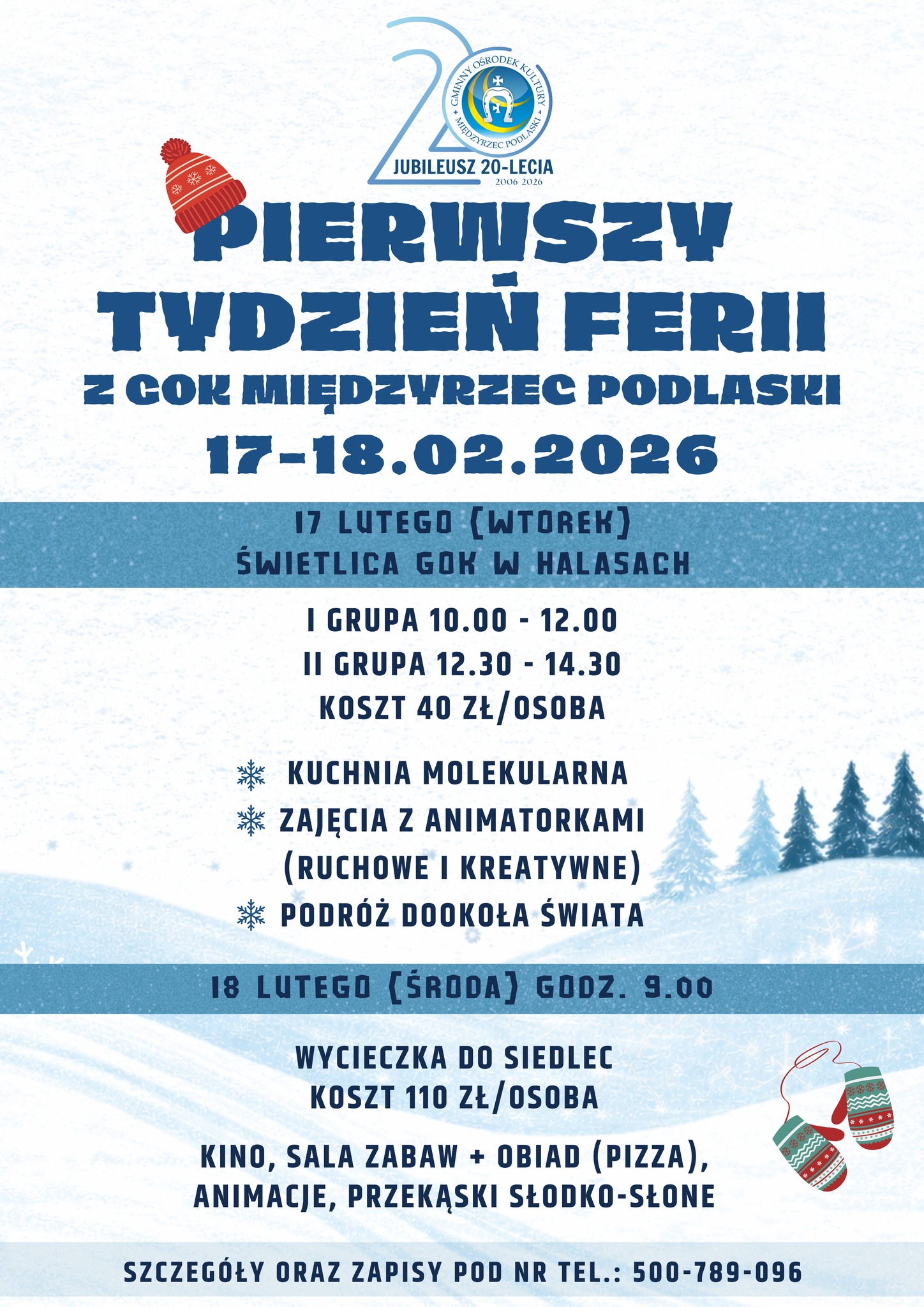 Plakat Ferie z Gminnym Ośrodkiem Kultury w Międzyrzecu Podlaskim