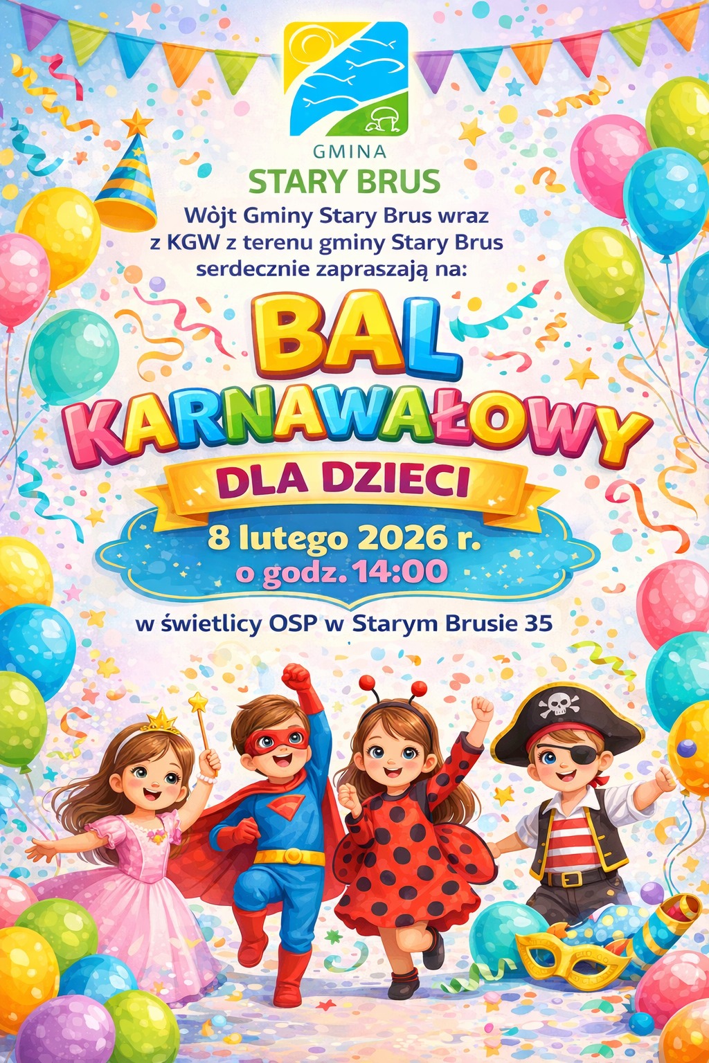 Plakat Bal Karnawałowy dla Dzieci w Starym Brusie