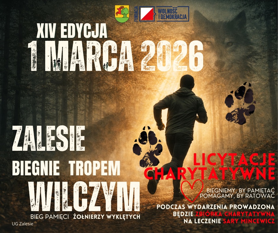 Plakat XIV edycja Biegu Tropem Wilczym w Zalesiu