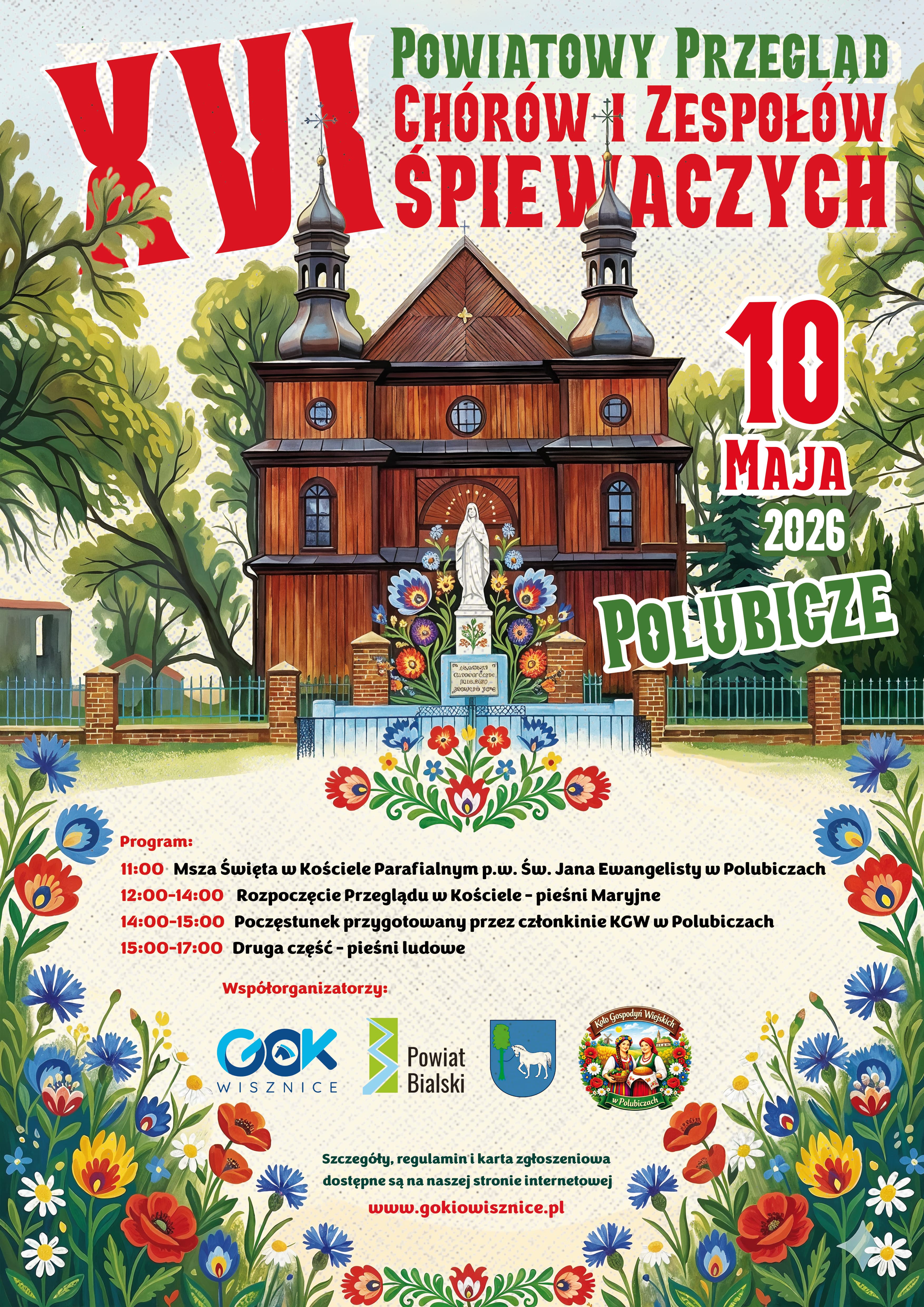 Plakat XVI Powiatowy Przegląd Chórów i Zespołów Śpiewaczych w Polubiczach