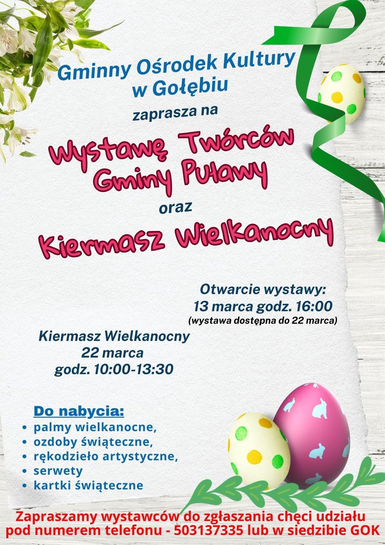 Plakat Wystawa i Kiermasz Wielkanocny w Gołębiu