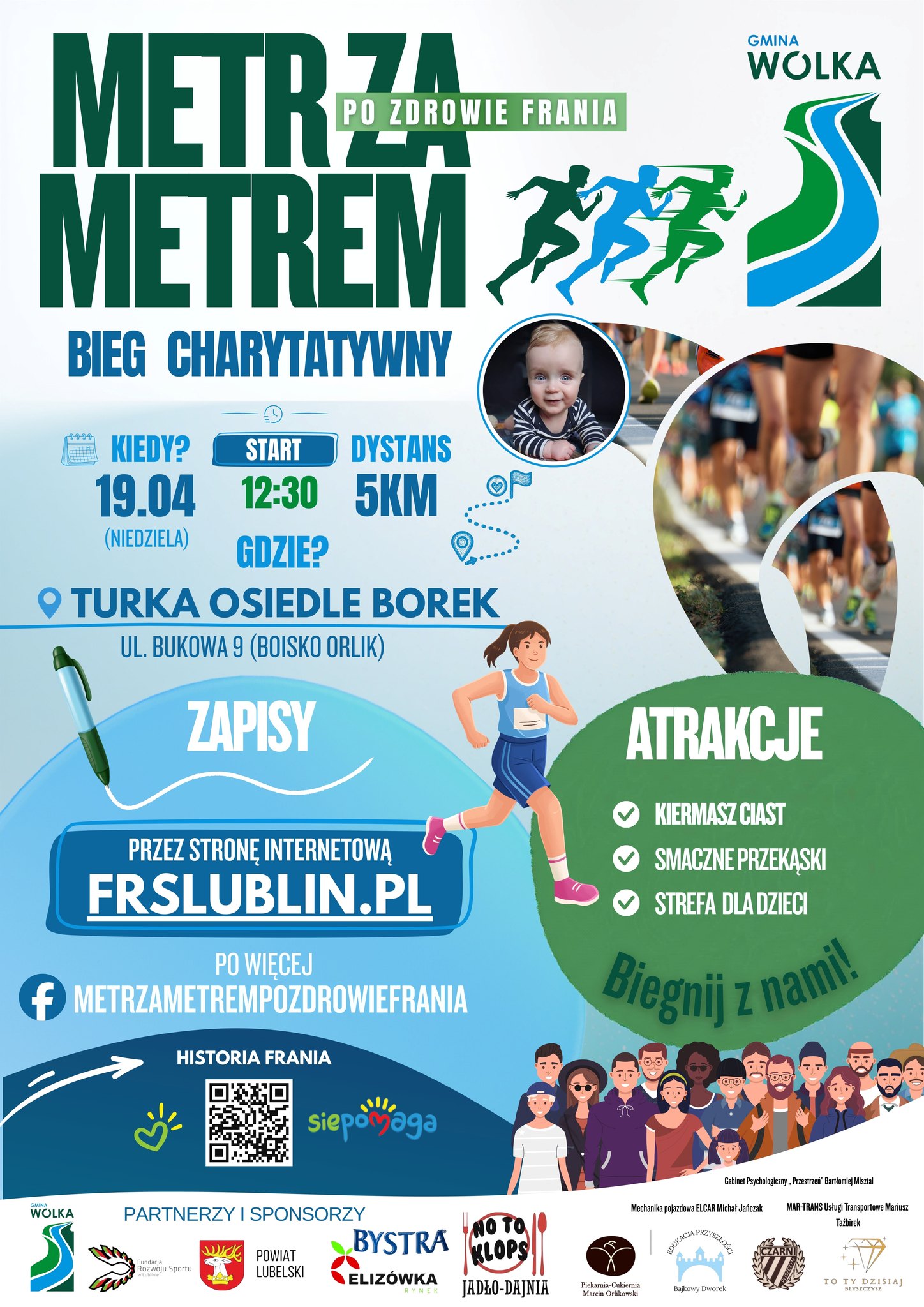 Plakat Bieg Charytatywny: „Metr za Metrem po zdrowie Frania”