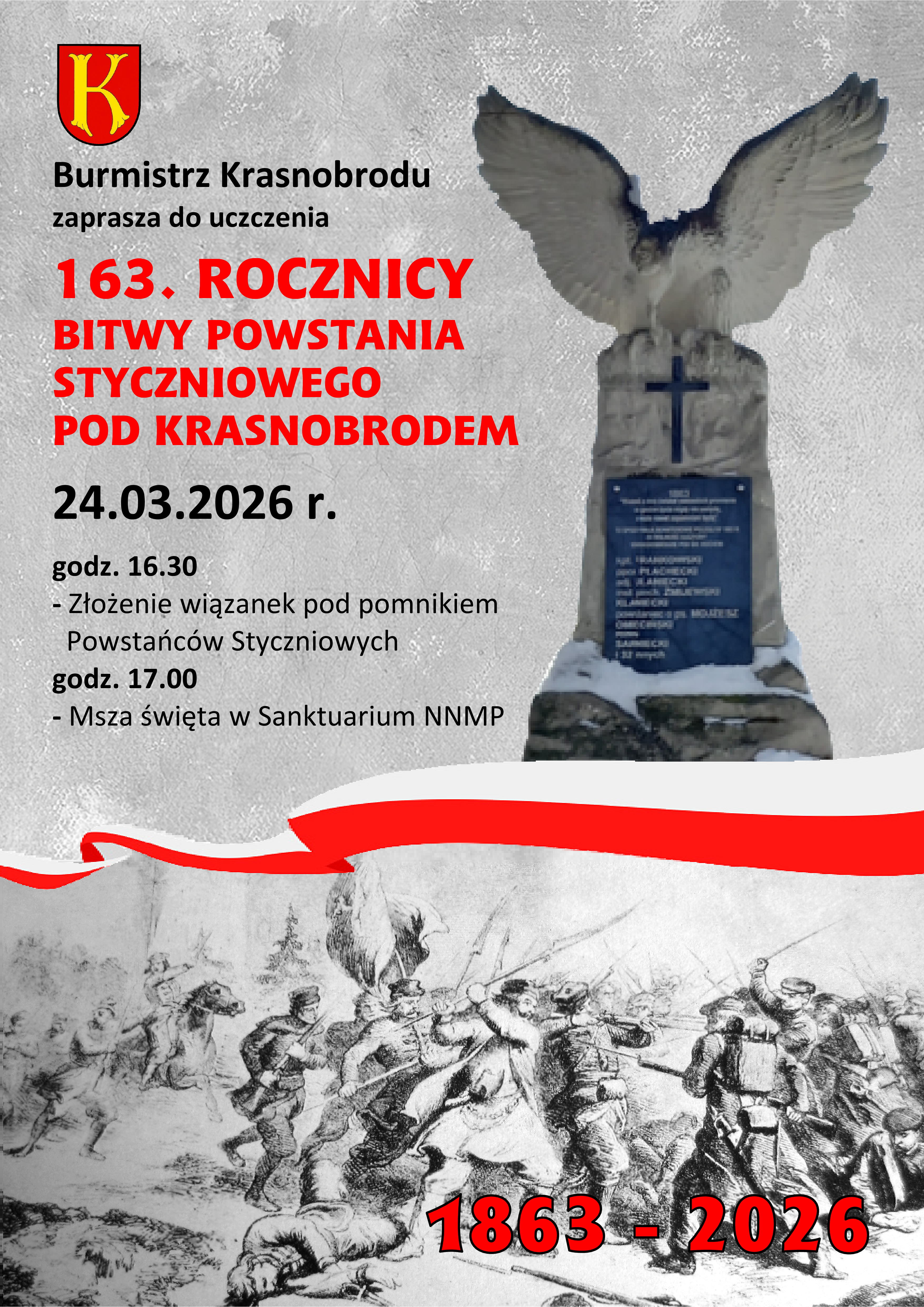 Plakat Obchody 163. Rocznicy Bitwy Powstania Styczniowego pod Krasnobrodem