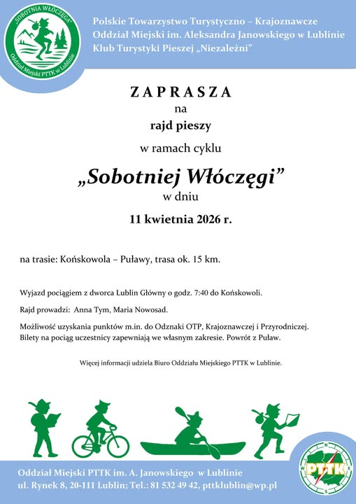 Plakat XIV edycja rajdu pieszego w ramach cyklu „Sobotniej Włóczęgi”