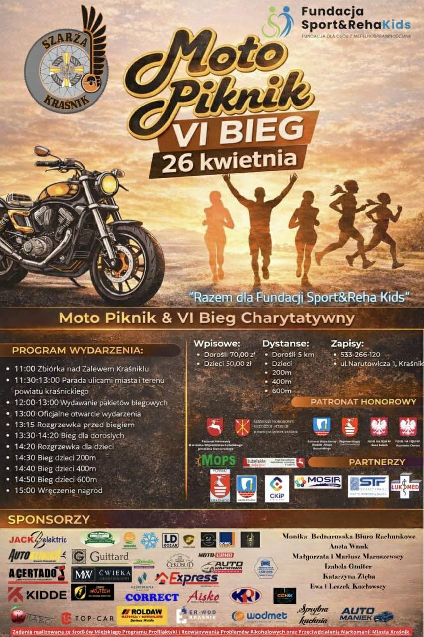 Plakat Moto Piknik & VI Bieg Charytatywny w Kraśniku