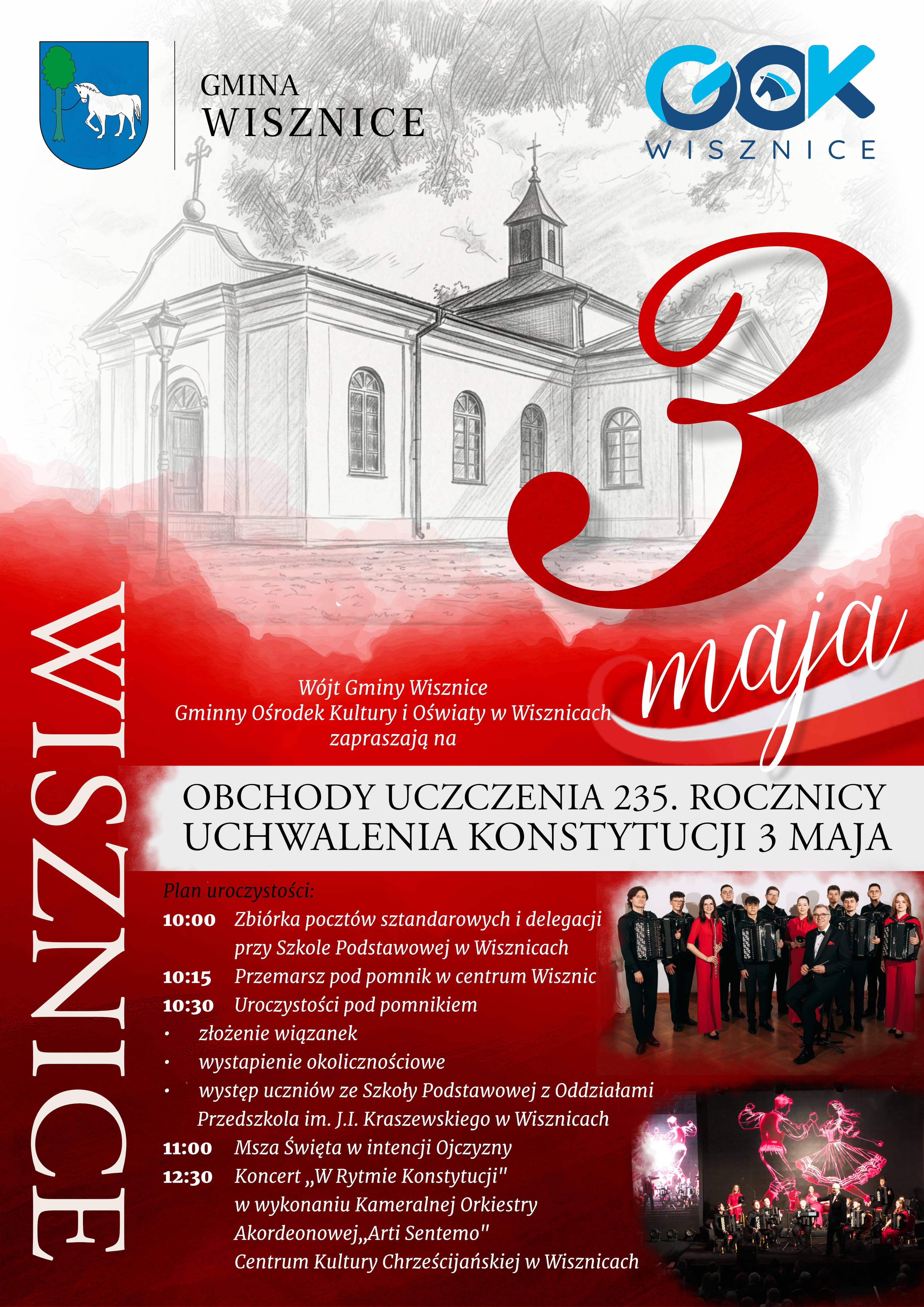 Plakat Obchody 235. rocznicy uchwalenia Konstytucji 3 Maja w Wisznicach