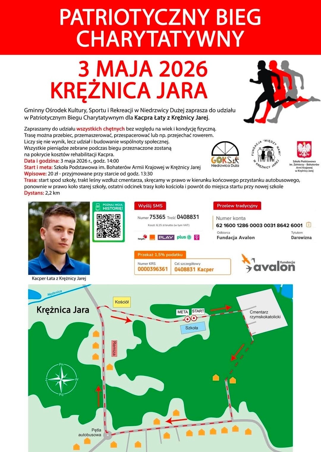 Plakat Patriotyczny Bieg Charytatywny w Krężnicy Jarej