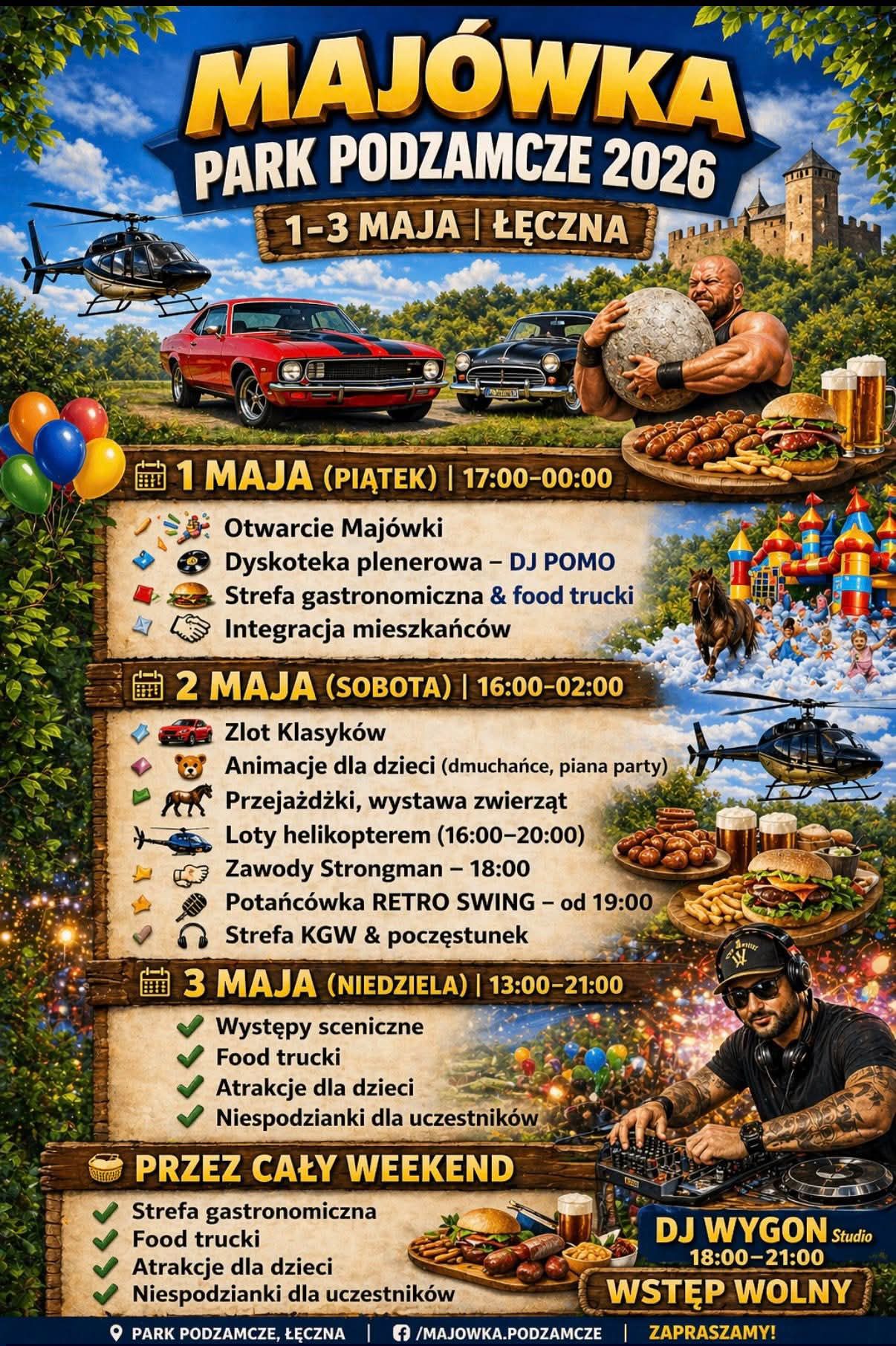 Plakat Majówka Park Podzamcze 2026 w Łęcznej