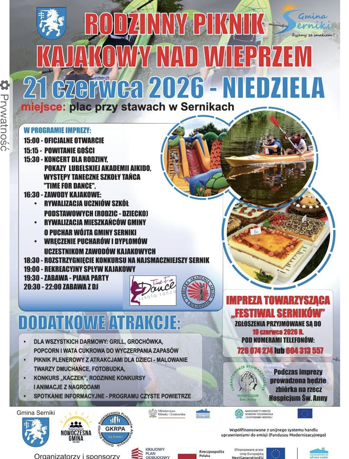 Plakat Rodzinny Piknik Kajakowy nad Wieprzem