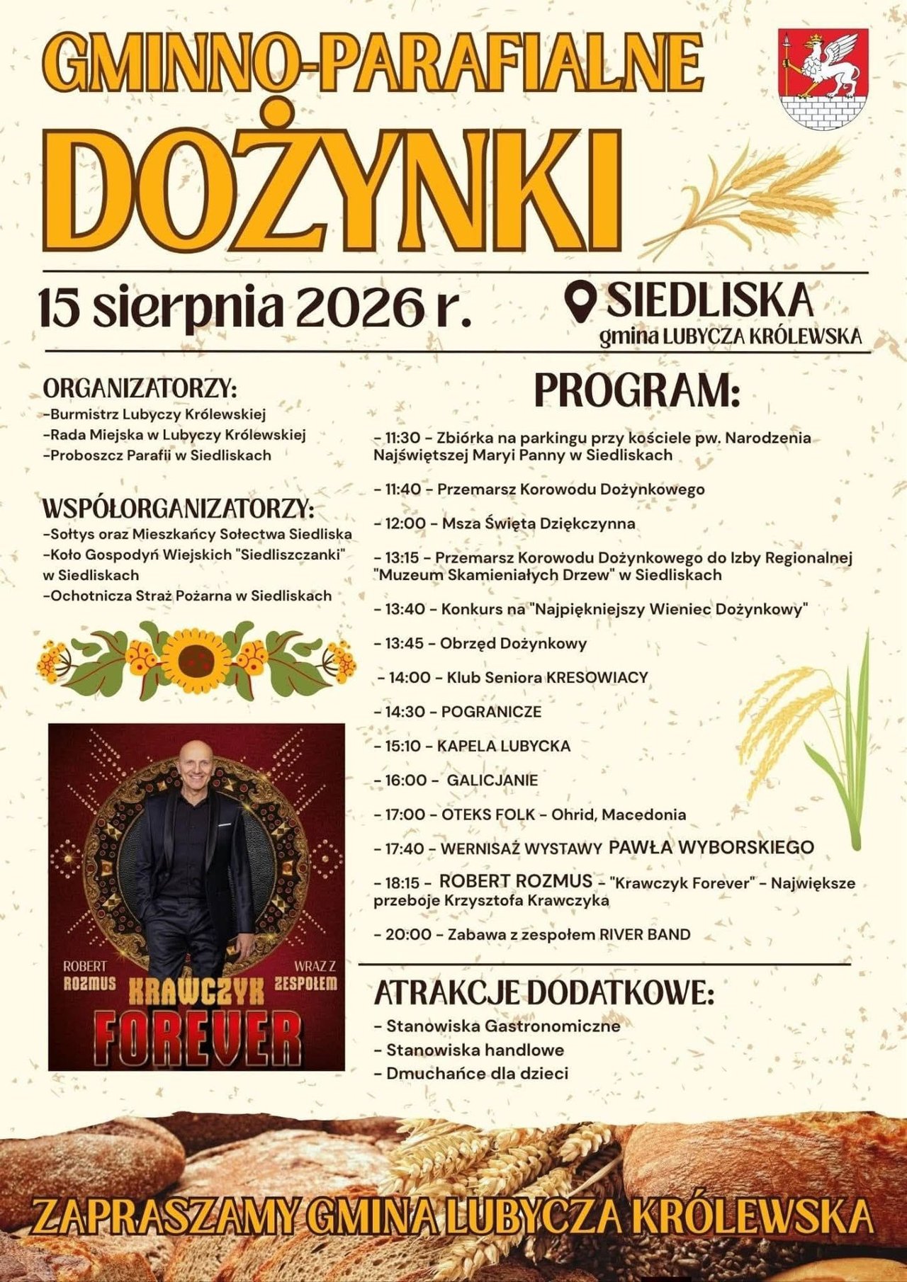 Plakat Gminno-Parafialne Dożynki w Gminie Lubycza Królewska