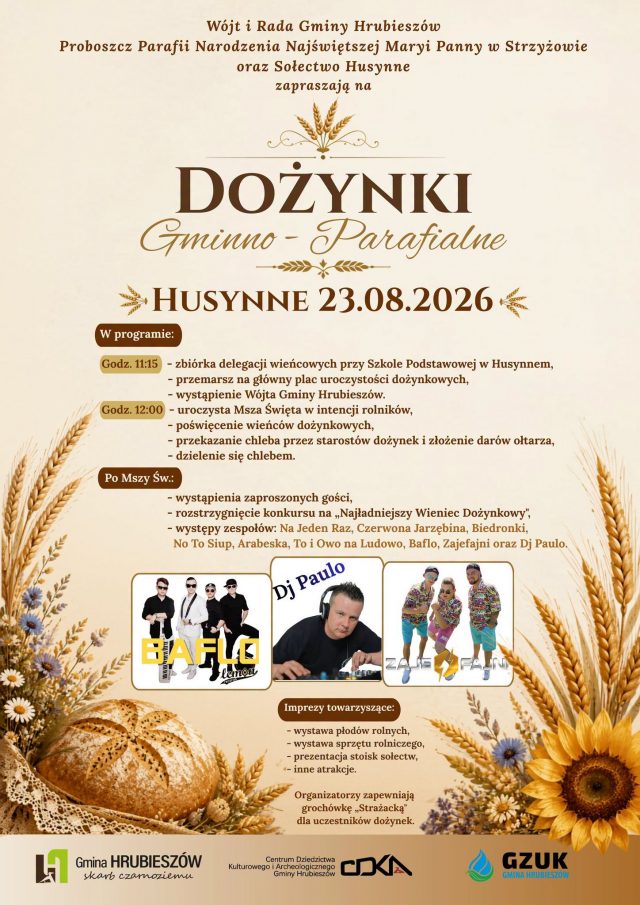 Plakat Dożynki Gminno-Parafialne w Husynnem